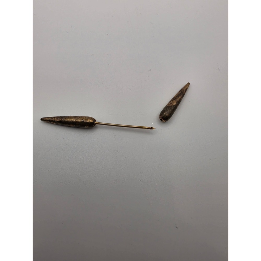 Vintage Bronze Torpedo Bullet Collar Bar Screw On Mens Dress Shirt Accessory - Picture 3 of 5
